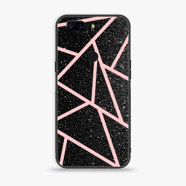 OnePlus 5T - Black Sparkle Glitter With RoseGold Lines - Premium Printed Glass soft Bumper Shock Proof Case