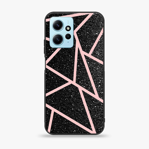 Xiaomi Redmi Note 12 - Black Sparkle Glitter With RoseGold Lines - Premium Printed Glass soft Bumper Shock Proof Case  CS-36067