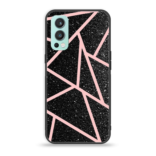 OnePlus Nord 2 5G - Black Sparkle Glitter With RoseGold Lines - Premium Printed Glass soft Bumper Shock Proof Case