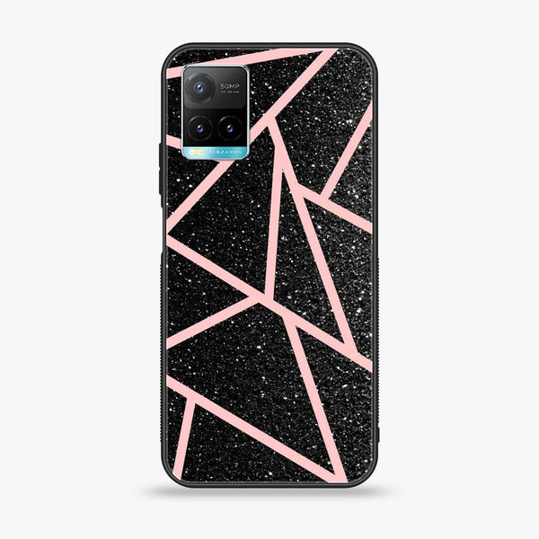 Vivo Y21a - Black Sparkle Glitter With RoseGold Lines - Premium Printed Glass soft Bumper Shock Proof Case