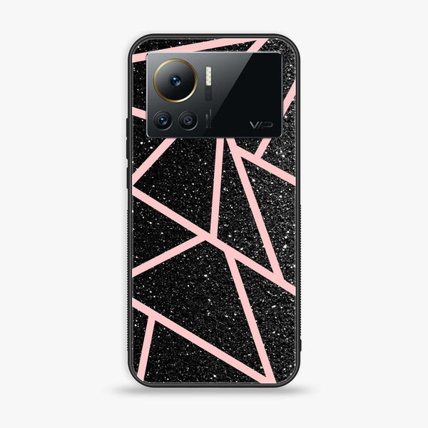 Infinix Note 12 VIP - Black Sparkle Glitter With RoseGold Lines - Premium Printed Glass soft Bumper Shock Proof Case