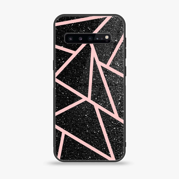 Samsung Galaxy S10 5G - Black Sparkle Glitter With RoseGold Lines - Premium Printed Glass soft Bumper Shock Proof Case
