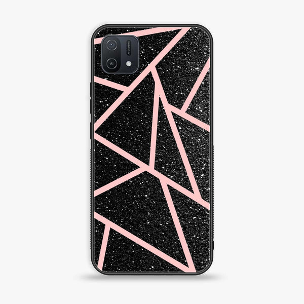 OPPO A16e - Black Sparkle Glitter With RoseGold Lines - Premium Printed Glass soft Bumper Shock Proof Case