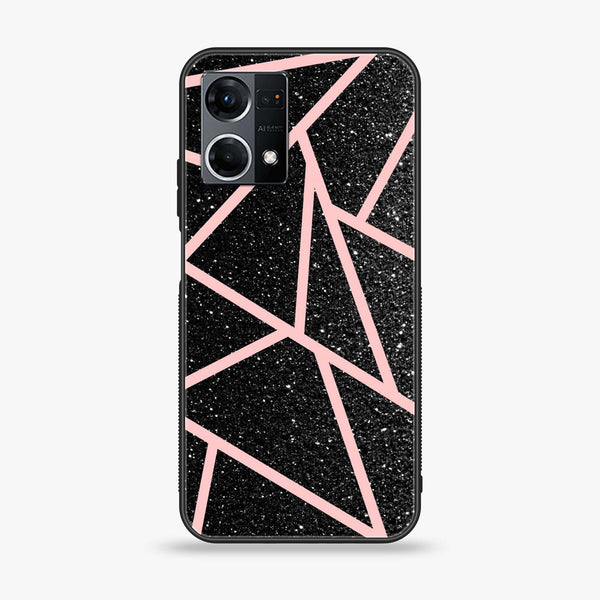Oppo F21 Pro 4G - Black Sparkle Glitter With RoseGold Lines - Premium Printed Glass soft Bumper Shock Proof Case