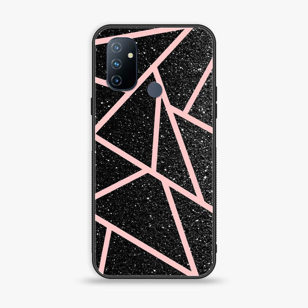 OnePlus Nord N100 - Black Sparkle Glitter With RoseGold Lines - Premium Printed Glass soft Bumper Shock Proof Case