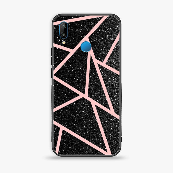 Huawei P20 lite - Black Sparkle Glitter With RoseGold Lines - Premium Printed Glass soft Bumper Shock Proof Case