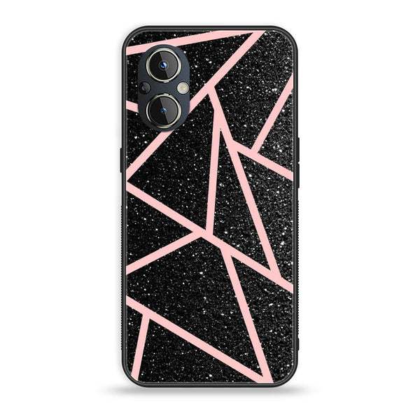OnePlus Nord N20 5G - Black Sparkle Glitter With RoseGold Lines - Premium Printed Glass soft Bumper Shock Proof Case