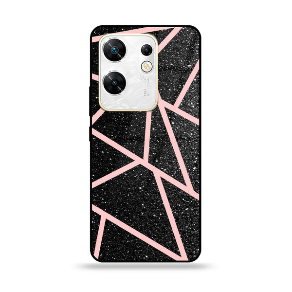 Infinix Zero 30 4G - Black Sparkle Glitter With RoseGold Lines - Premium Printed Glass soft Bumper Shock Proof Case CS-26918