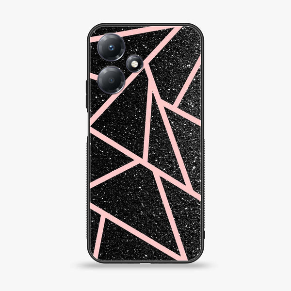 Infinix Hot 30 Play - Black Sparkle Glitter With RoseGold Lines - Premium Printed Glass soft Bumper Shock Proof Case