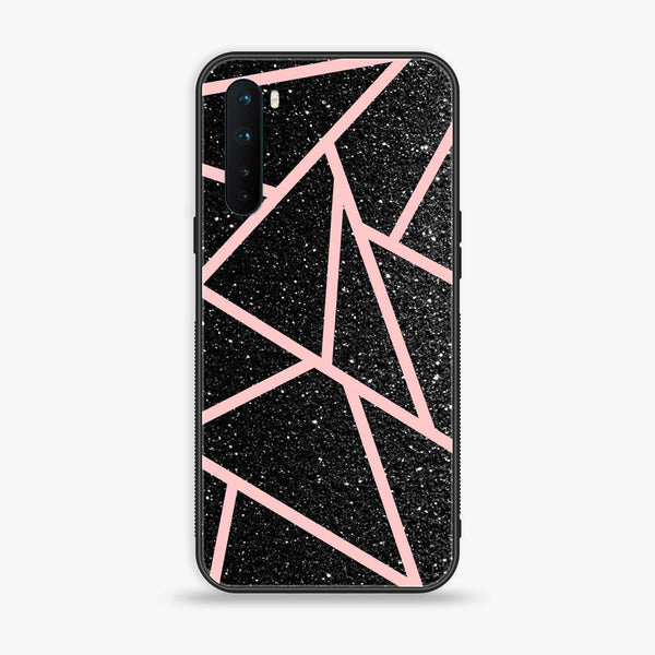 OnePlus Nord - Black Sparkle Glitter With RoseGold Lines - Premium Printed Glass soft Bumper Shock Proof Case