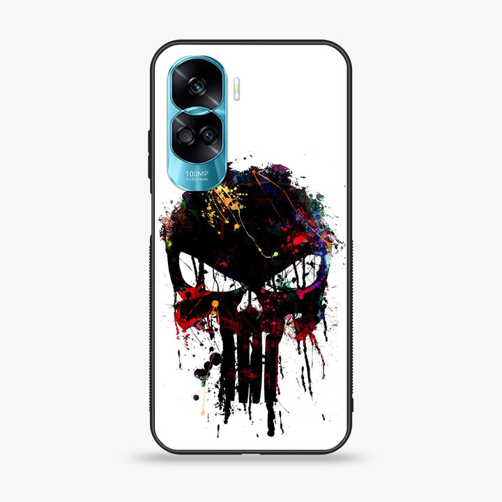 Honor 90 Lite - Punisher Skull Design - Premium Printed Glass soft Bumper Shock Proof Case