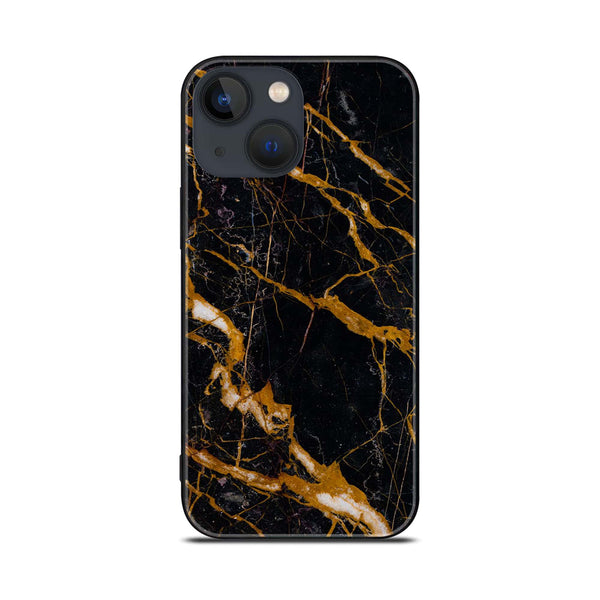 iPhone 14 - Golden Black Marble - Premium Printed Glass soft Bumper shock Proof Case
