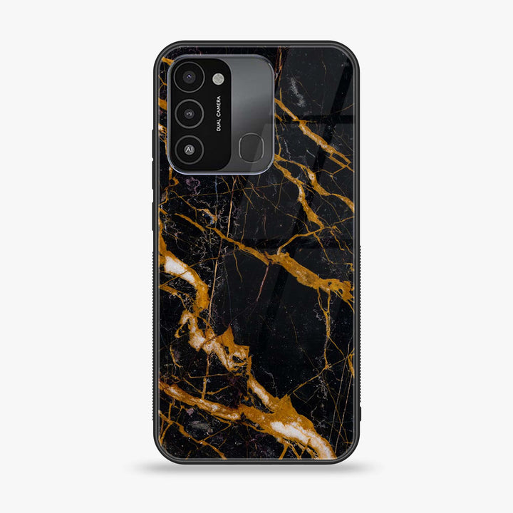 Tecno Spark 8C - Golden Black Marble - Premium Printed Glass soft Bumper Shock Proof Case
