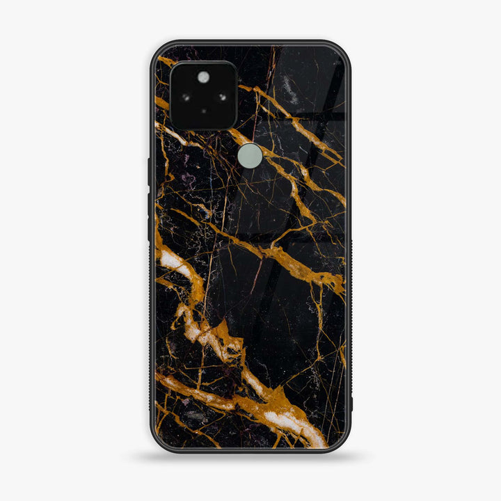 Google Pixel 5a - Golden Black Marble - Premium Metal Printed soft Bumper Shock Proof Case