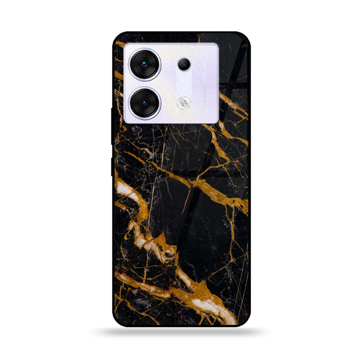 Infinix Zero 30 5G - Golden Black Marble - Premium Metal Printed soft Bumper shock Proof Case