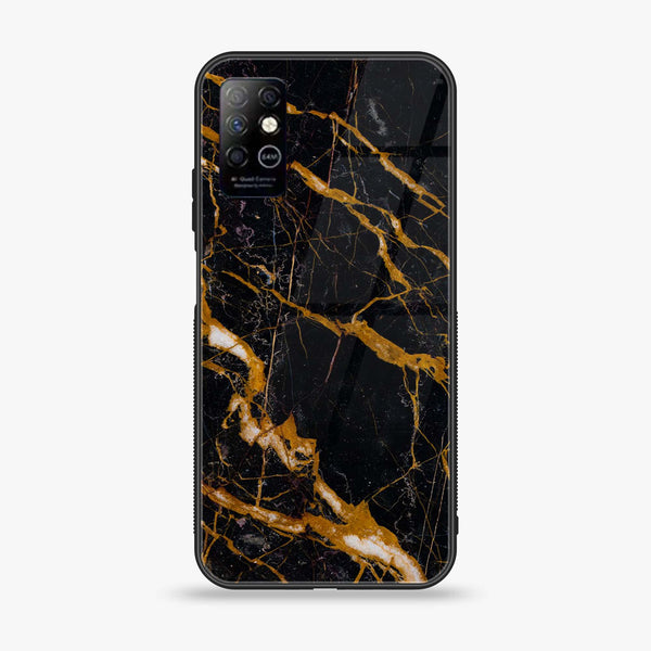 Infinix Note 8 - Golden Black Marble - Premium Printed Glass soft Bumper Shock Proof Case