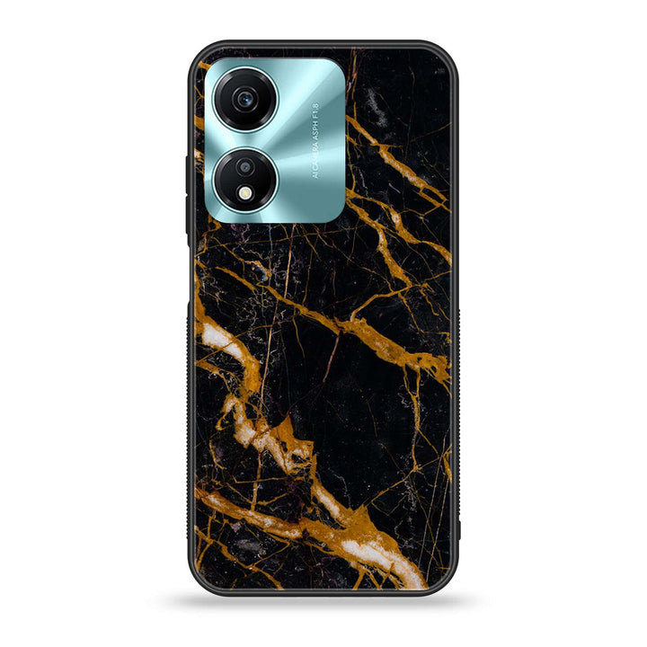 Honor X5 Plus - Golden Black Marble - Premium Printed Glass soft Bumper Shock Proof Case