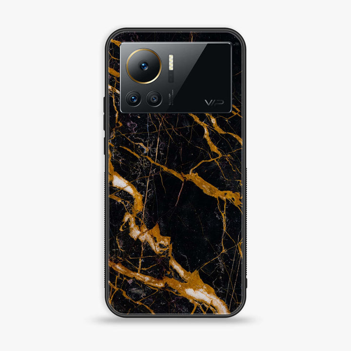 Infinix Note 12 VIP - Golden Black Marble - Premium Printed Glass soft Bumper Shock Proof Case