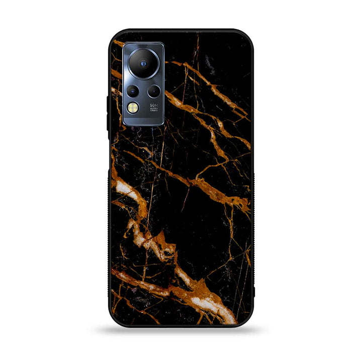 Infinix Note 12 G88 - Golden Black Marble - Premium Printed Glass soft Bumper Shock Proof Case