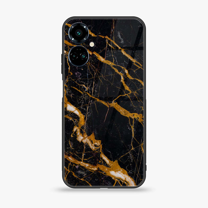 Tecno Camon 19 Pro - Golden Black Marble - Premium Printed Glass soft Bumper Shock Proof Case