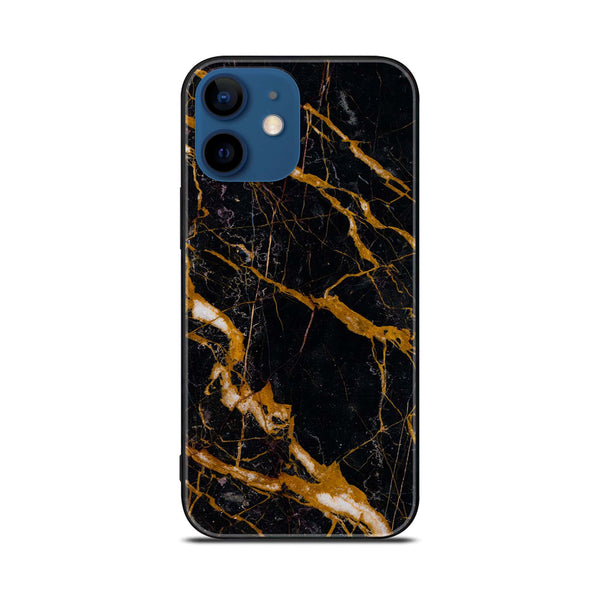 iPhone 12 - Golden Black Marble - Premium Printed Glass soft Bumper shock Proof Case