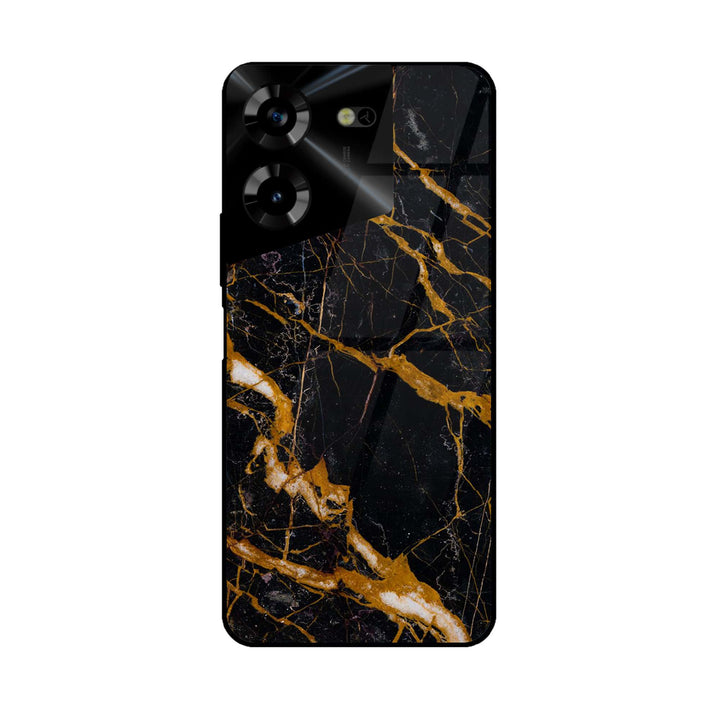 Tecno Pova 5 - Golden Black Marble - Premium Printed Glass soft Bumper Shock Proof Case