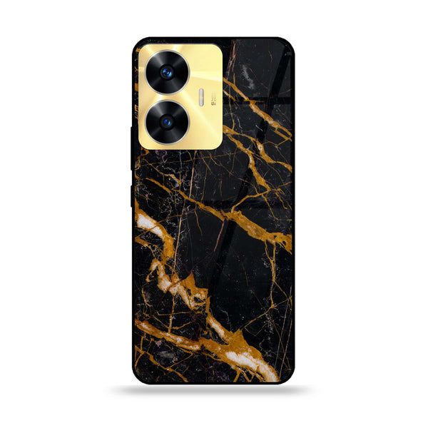 Realme C55 - Golden Black Marble - Premium Printed Glass soft Bumper Shock Proof Case