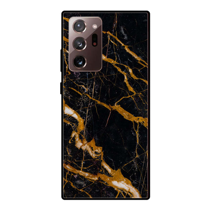 Samsung Galaxy Note 20 Ultra - Golden Black Marble - Premium Printed Glass soft Bumper Shock Proof Case