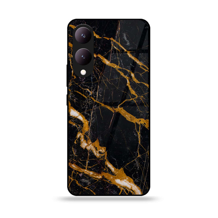 Vivo Y17S - Golden Black Marble - Premium Printed Glass soft Bumper shock Proof Case CS-46266 CS-11799