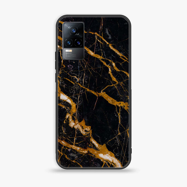 Vivo Y73 - Golden Black Marble - Premium Metal Printed soft Bumper shock Proof Case