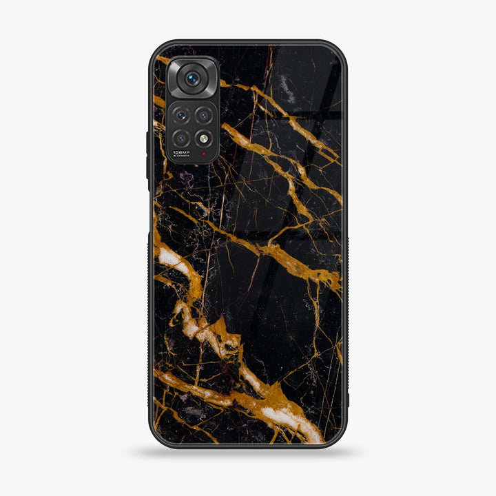 Xiaomi Redmi Note 11 4G / Note 11S  - Golden Black Marble - Premium Printed Glass soft Bumper Shock Proof Case   CS-35710