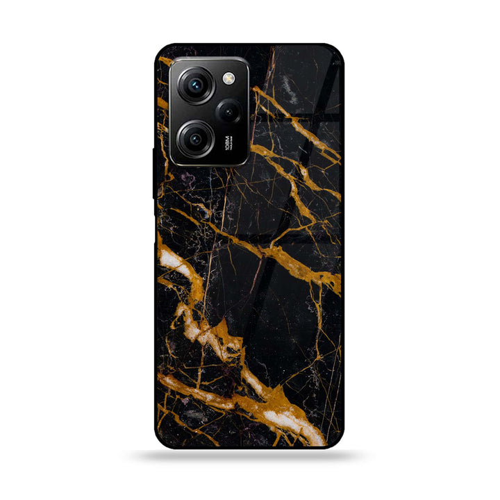 Xiaomi Poco X5 Pro - Golden Black Marble - Premium Printed Glass soft Bumper Shock Proof Case