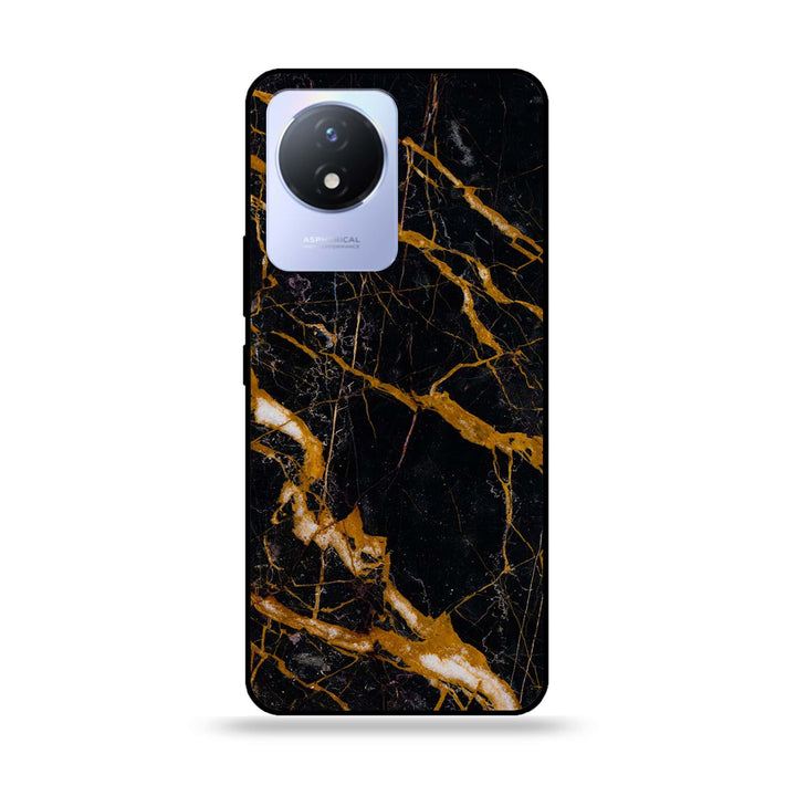 Vivo Y02 - Golden Black Marble - Premium Printed Glass soft Bumper Shock Proof Case