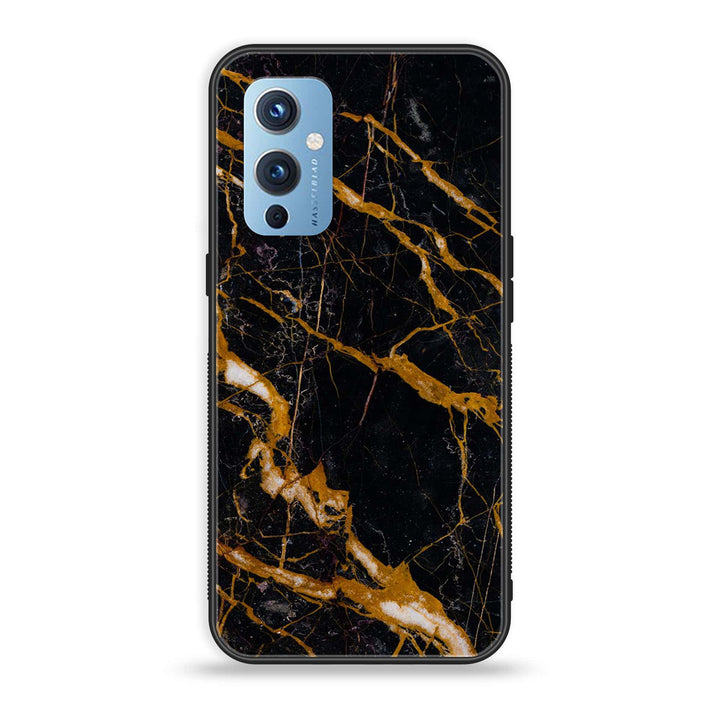 OnePlus 9 - Golden Black Marble - Premium Metal Printed soft Bumper Shock Proof Case