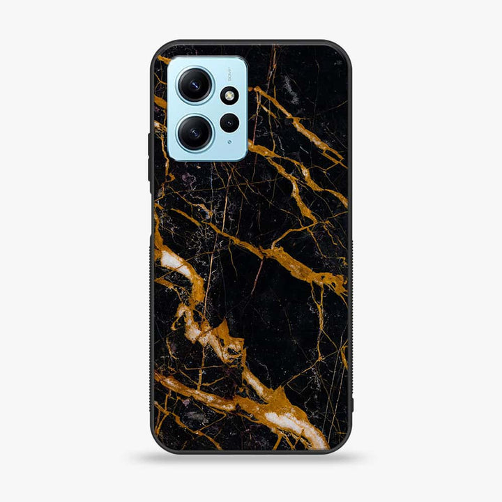 Xiaomi Redmi Note 12 - Golden Black Marble - Premium Printed Glass soft Bumper Shock Proof Case