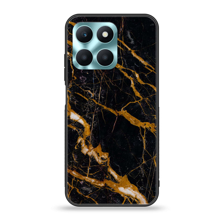 Honor X6a - Golden Black Marble - Premium Printed Glass soft Bumper Shock Proof Case