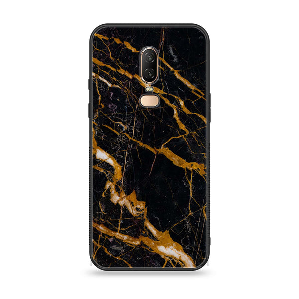 OnePlus 6 - Golden Black Marble - Premium Printed Glass soft Bumper Shock Proof Case