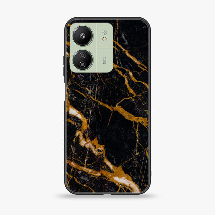 Xiaomi Redmi 13C - Golden Black Marble - Premium Printed Glass soft Bumper Shock Proof Case