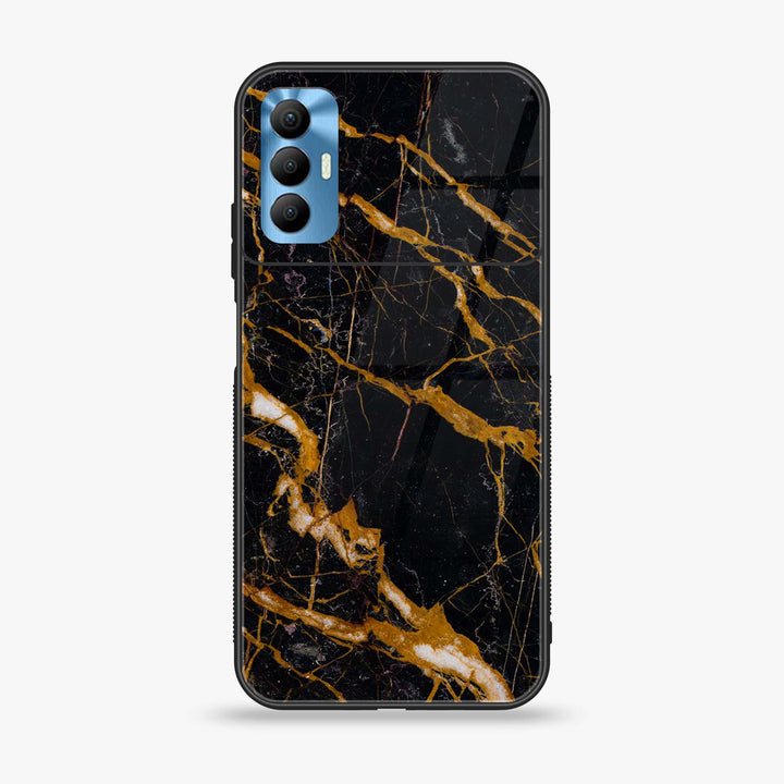 Tecno Spark 8 Pro - Golden Black Marble - Premium Printed Glass soft Bumper Shock Proof Case