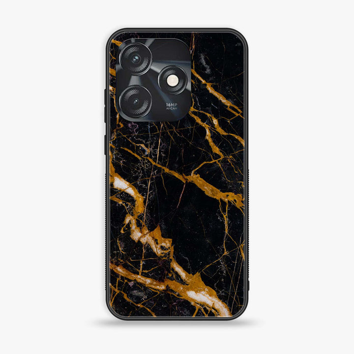 Tecno Spark 10 - Golden Black Marble - Premium Printed Glass soft Bumper shock Proof Case