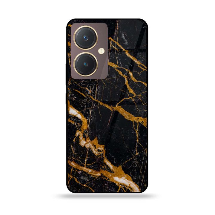 Vivo Y27 - Golden Black Marble - Premium Printed Glass soft Bumper shock Proof Case