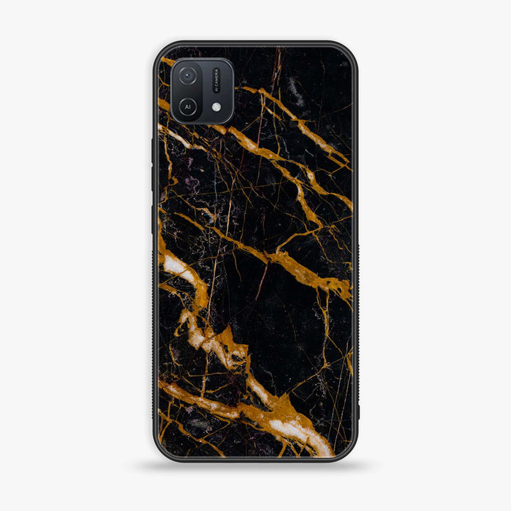 OPPO A16e - Golden Black Marble - Premium Printed Glass soft Bumper Shock Proof Case