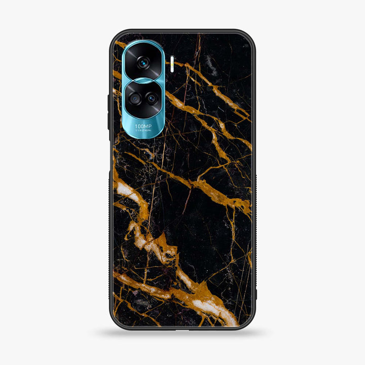 Honor 90 Lite - Golden Black Marble - Premium Printed Glass soft Bumper Shock Proof Case