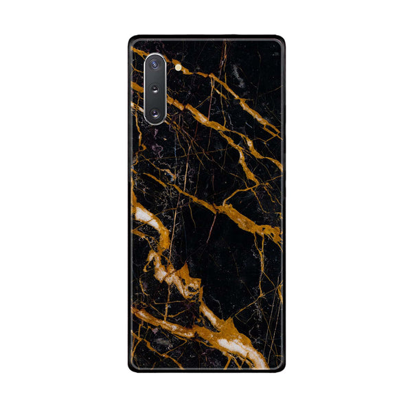 Samsung Galaxy Note 10 - Golden Black Marble - Premium Printed Glass soft Bumper Shock Proof Case