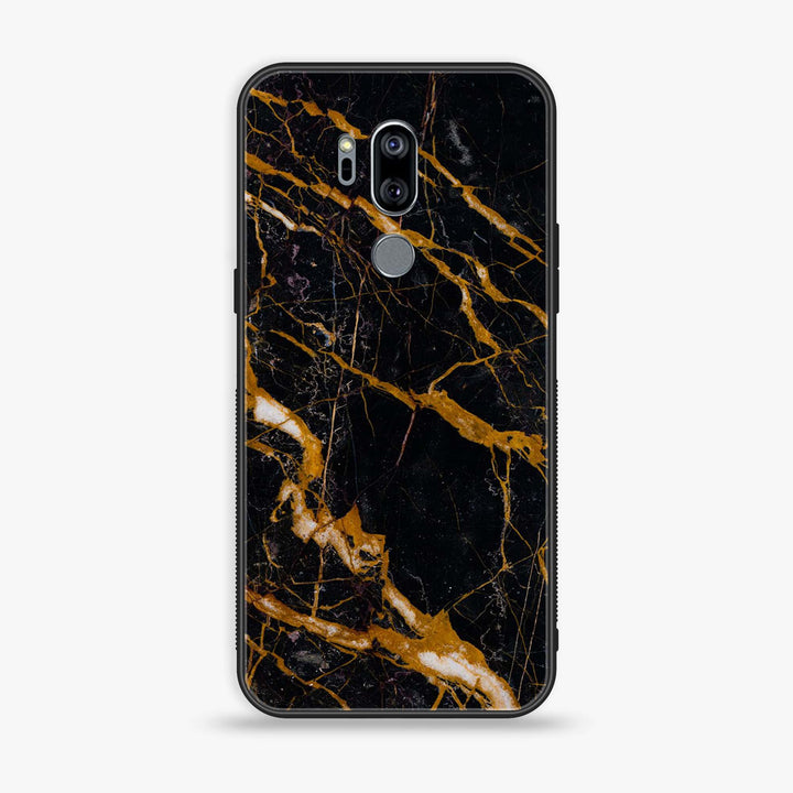 LG G7 ThinQ - Golden Black Marble - Premium Printed Glass soft Bumper Shock Proof Case
