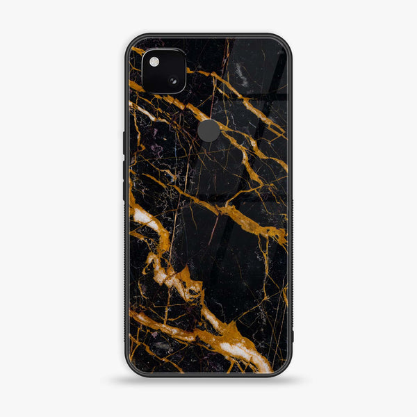 Google Pixel 4A 4G - Golden Black Marble - Premium Metal Printed soft Bumper Shock Proof Case CS-49727