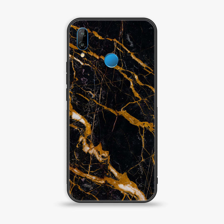 Huawei P20 lite - Golden Black Marble - Premium Printed Glass soft Bumper Shock Proof Case