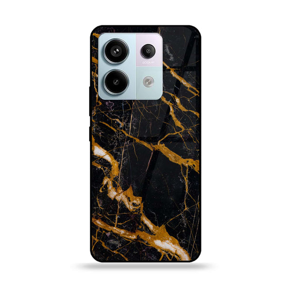 Redmi Note 13 - Golden Black Marble - Premium Metal Printed soft Bumper shock Proof Case