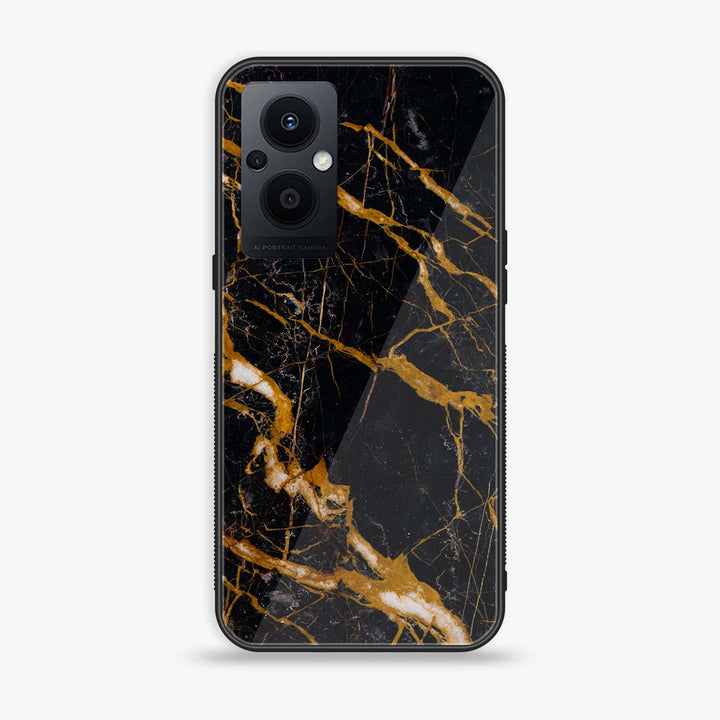 Oppo F21 Pro 5G - Golden Black Marble - Premium Printed Glass soft Bumper Shock Proof Case