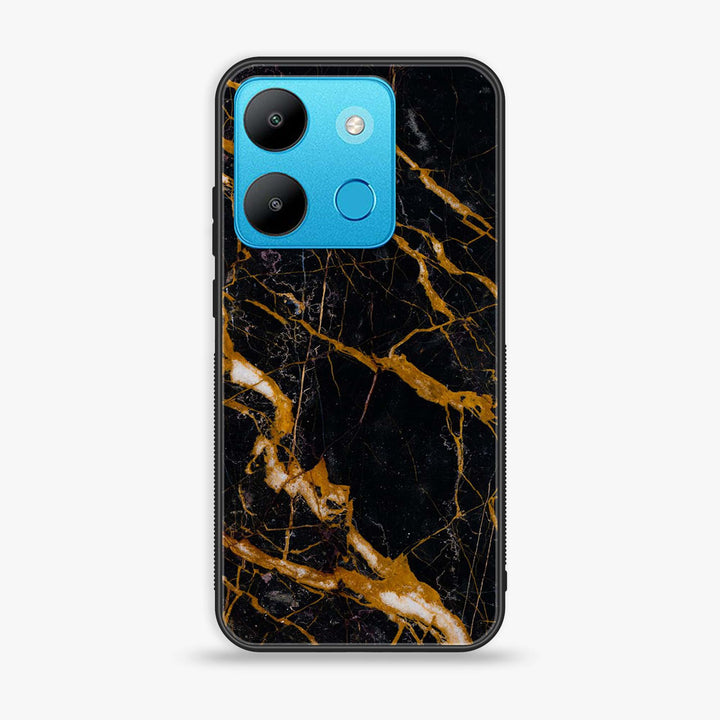 Infinix Smart 7 HD - Golden Black Marble - Premium Printed Glass soft Bumper Shock Proof Case